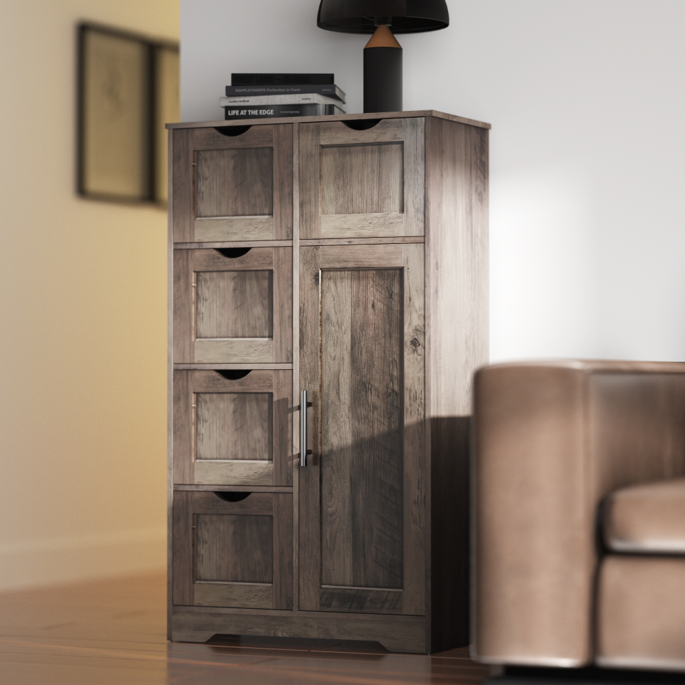 Bathroom Storage Cabinet with Storage 5 Drawers and 1 Door, Entryway Cabinet with Adjustable Shelf Grey - V.I.P Digital Presence