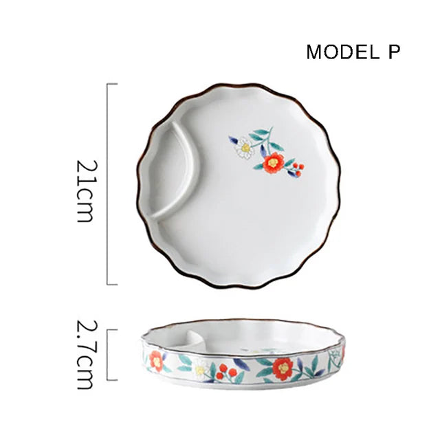 Dumpling plate sushi plate round square plate with soy sauce and vinegar partitioned snack plate ceramic plate for home use - V.I.P Digital Presence