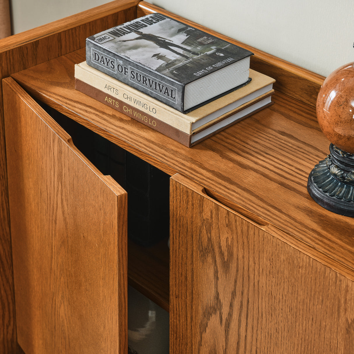 Walnut colored side panels, buffet cabinet with storage, 33.9 inches x 15 inches x 31.5 inches - V.I.P Digital Presence