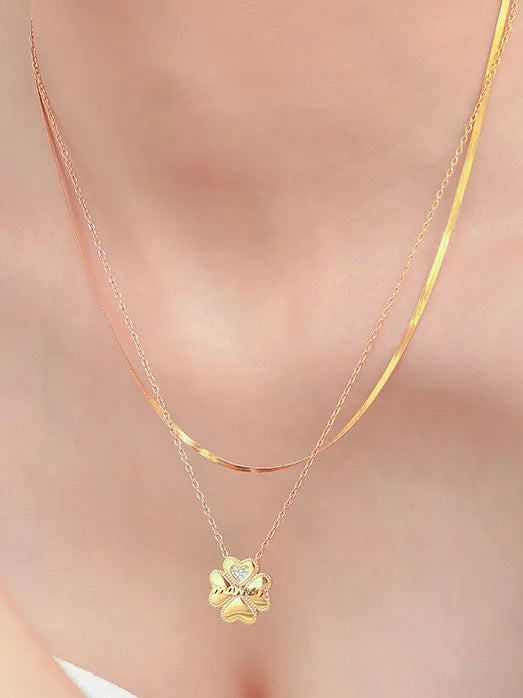 2 Piece 18K Gold-Plated Inlaid Zircon Lucky Clover Necklace - V.I.P Digital Presence