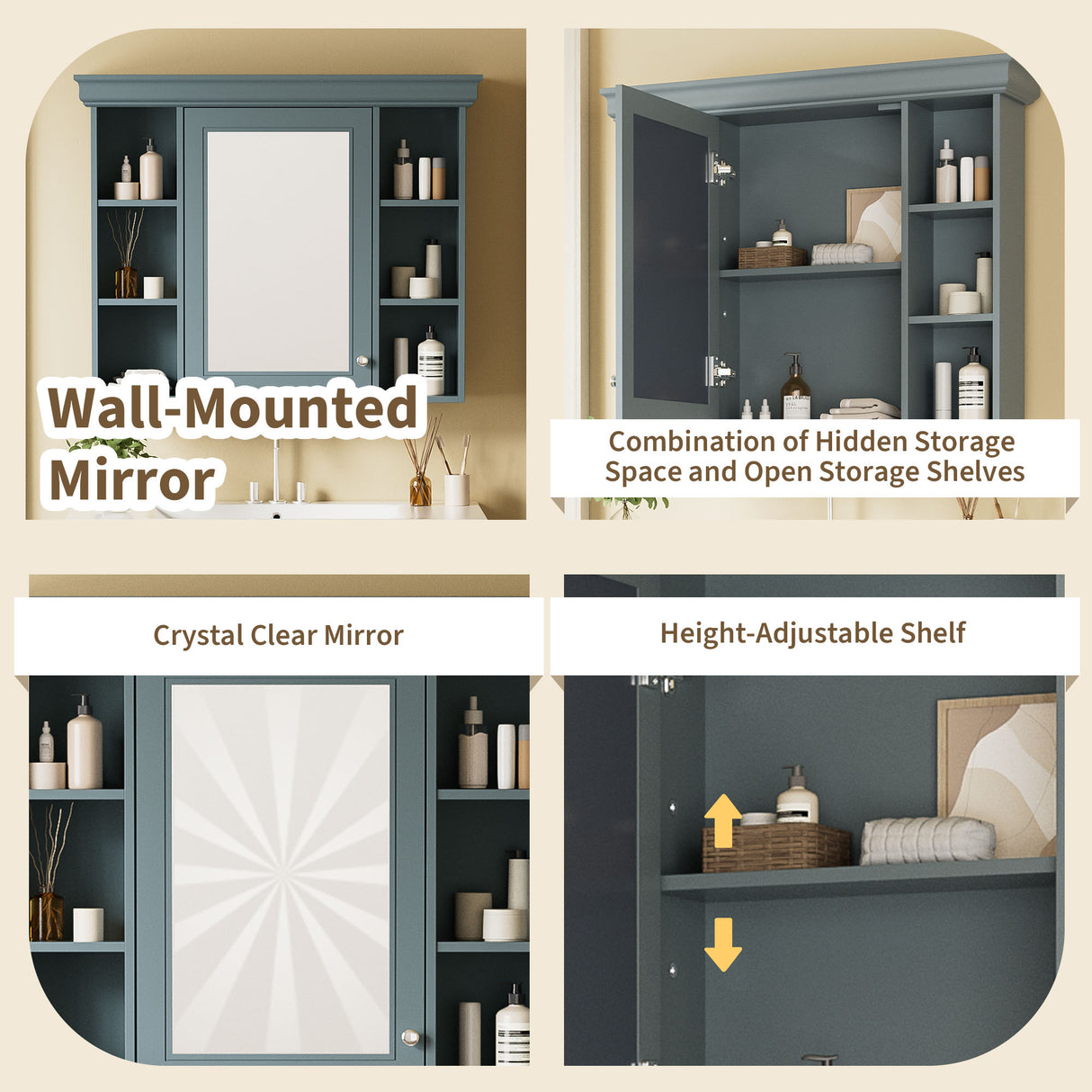 36 inch modern mirror cabinet with adjustable shelves, 2 soft closing doors, and 6 drawer storage cabinet door organizers - V.I.P Digital Presence