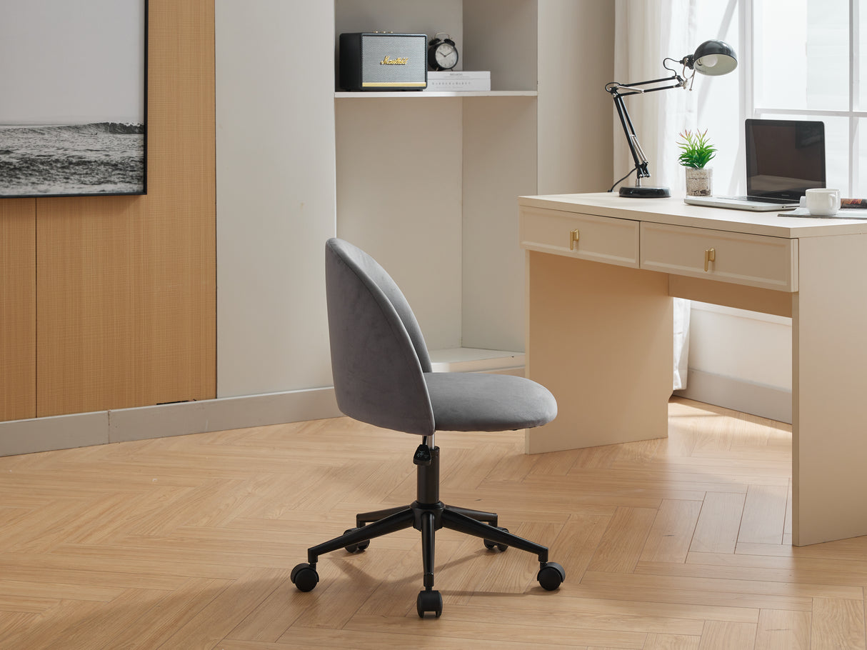 Velvet fabric office chair, mid back adjustable rotating computer chair, black legs, cushioned office chair with wheels - V.I.P Digital Presence
