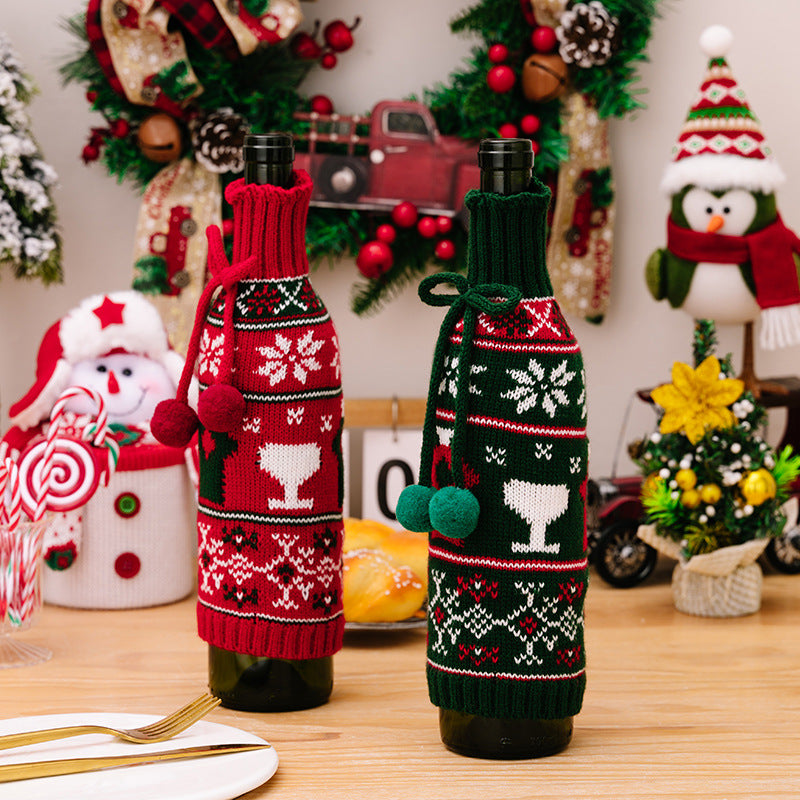Christmas decoration items, knitted sweaters, wine bottle covers, bow ties, wool balls, red wine covers, bar decoration wine covers - V.I.P Digital Presence