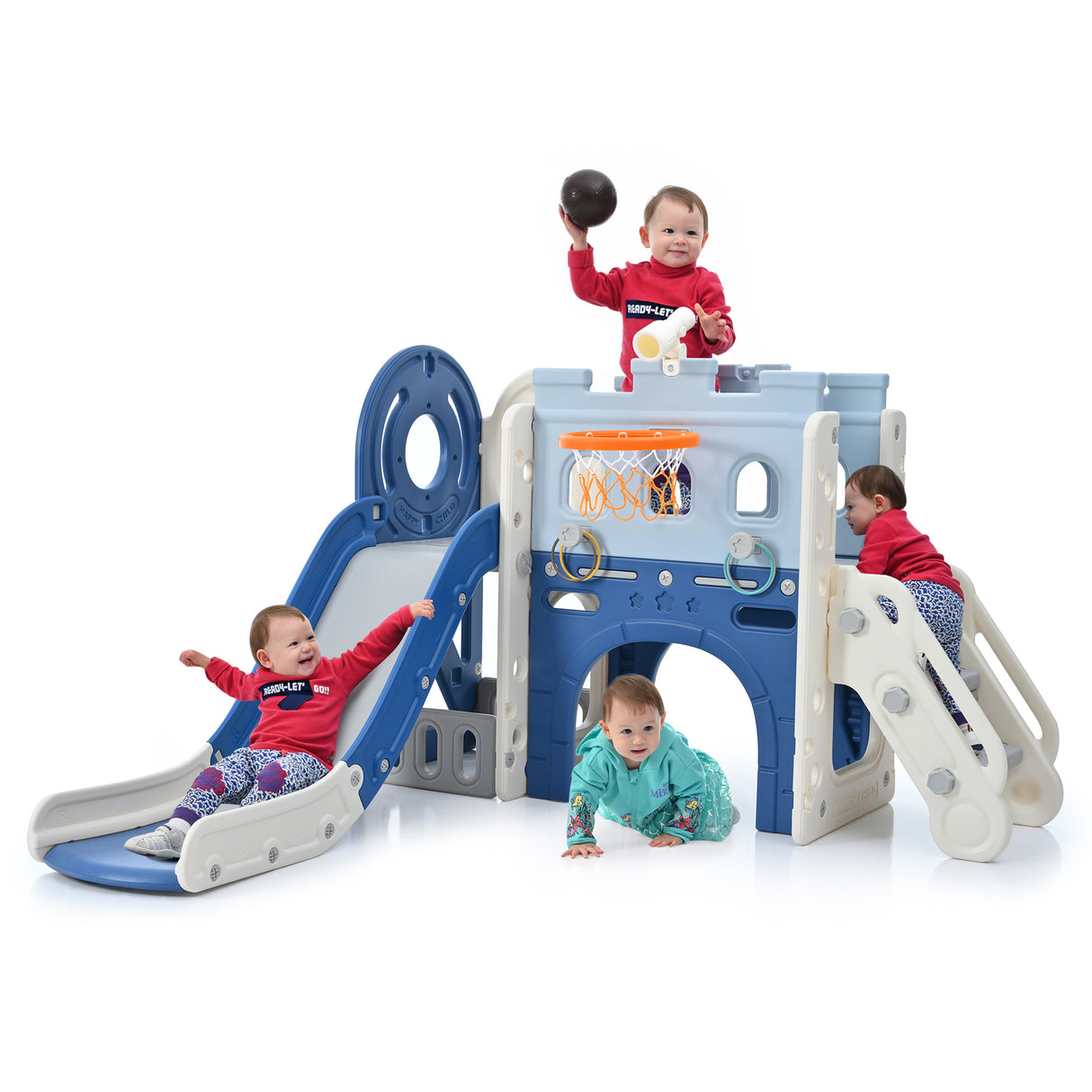 9-1 Toddler Slide Set,Kids Slide for Toddlers Ages 1+, Basketball Hoop, Tunnel and Storage Space, Pirate Ship Themed Slide - V.I.P Digital Presence