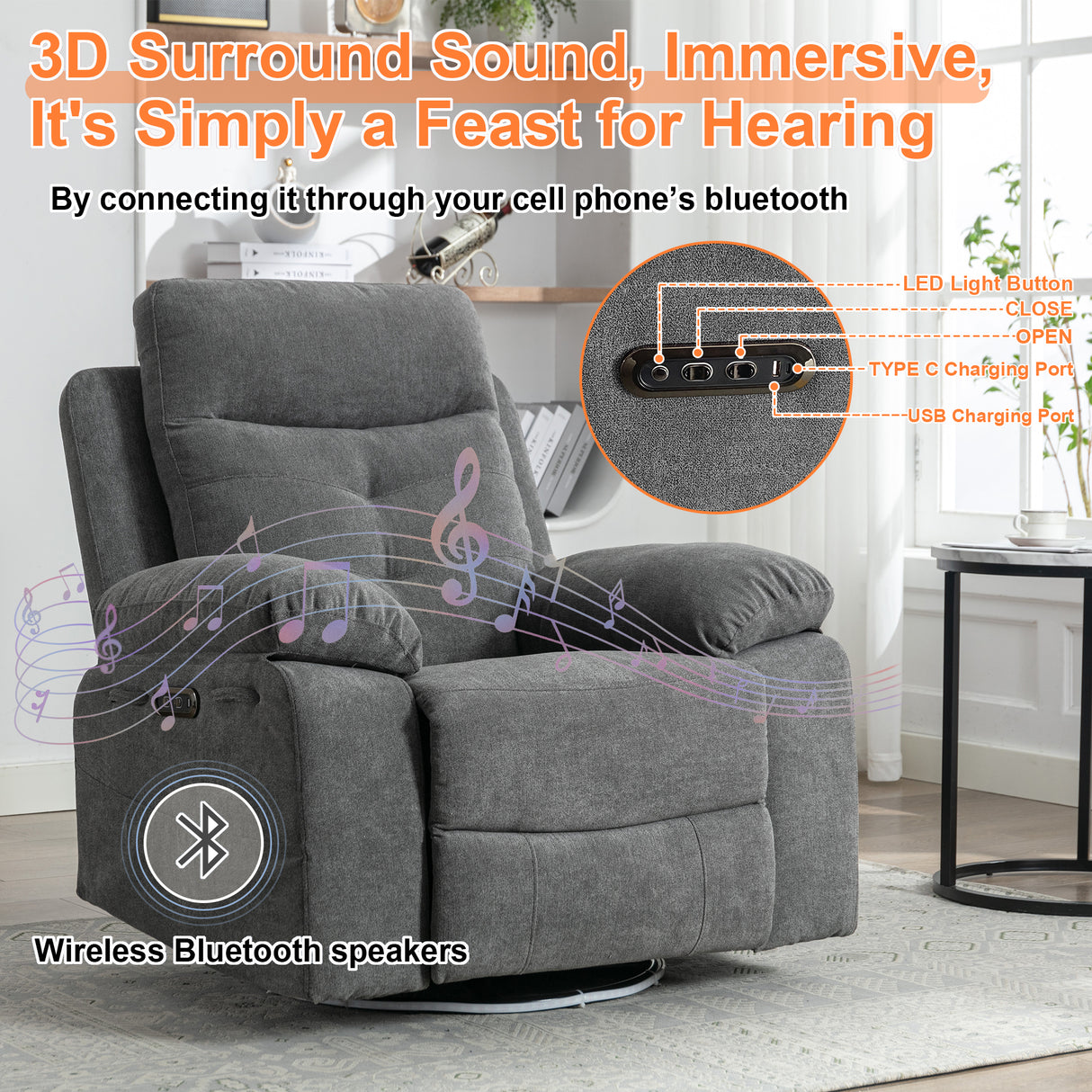 270 degree rotating electric lounge chair with Bluetooth speaker, LED light, telescopic foot pedal adjustable backrest DG - V.I.P Digital Presence