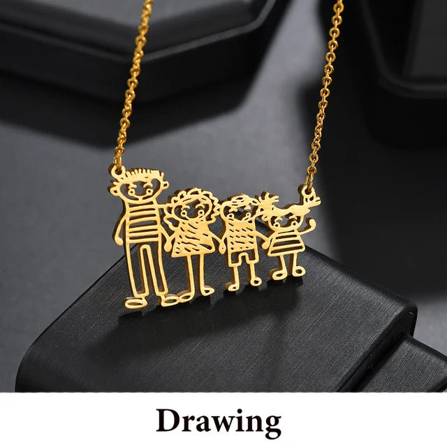 DIY Cutsom Drawing Art Necklaces Personalized Stainless Steel Kids Artwork Logol Pendant Jewelry Gifts for Family Children - V.I.P Digital Presence