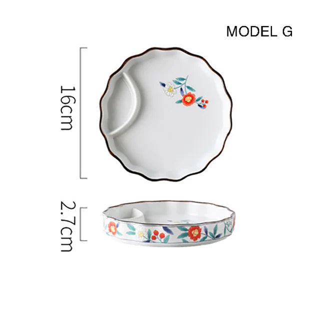 Dumpling plate sushi plate round square plate with soy sauce and vinegar partitioned snack plate ceramic plate for home use - V.I.P Digital Presence