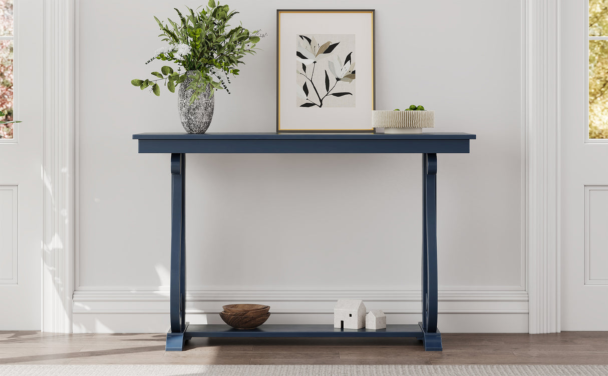 48-Inch Rustic Vintage Console Table --- Farmhouse Style Entryway Table with Open Shelf and Sturdy Construction (Navy) - V.I.P Digital Presence