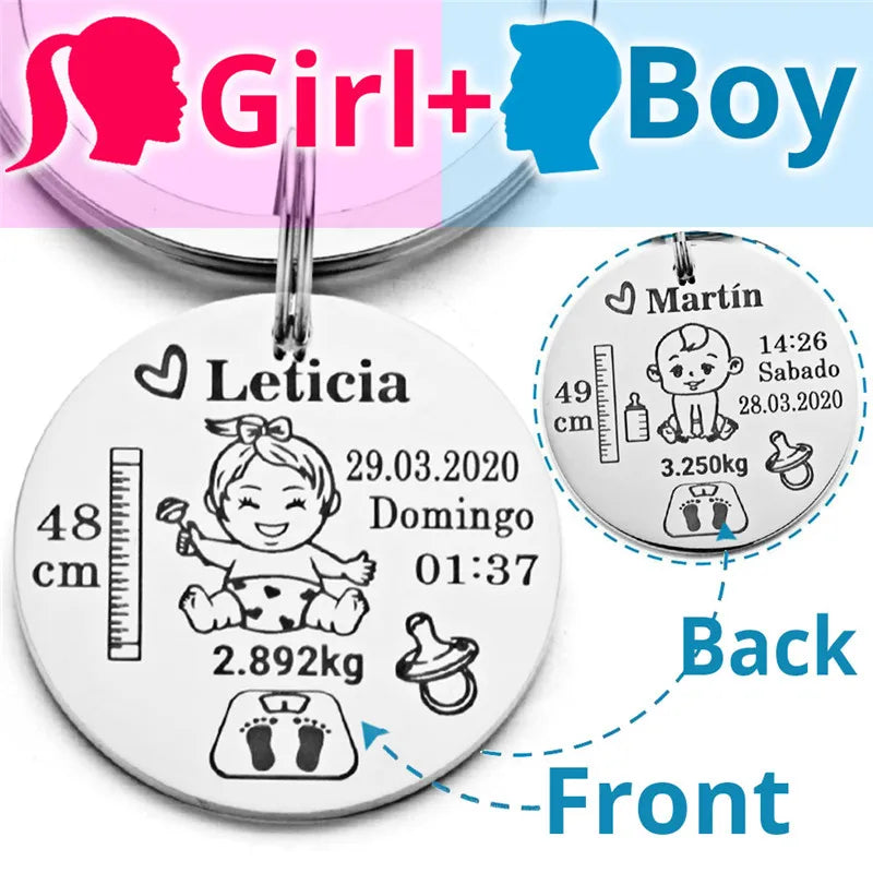 Lovely Personalized Baby Boys Girls Keychain Name Birth Weight Height For Newborn Commemorate New Mom Dad Gift Keyring P026_C - V.I.P Digital Presence