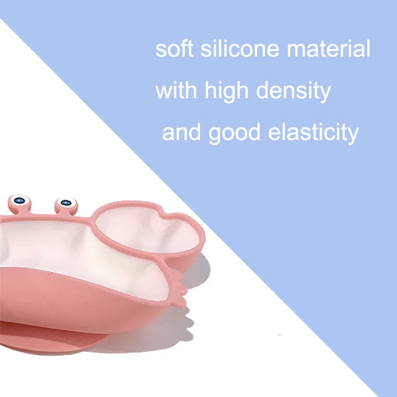 Plato de silicona con ventosa para bebé, plato anticaída con forma de cangrejo, tazón de alimentación complementario para niños, platos blandos.