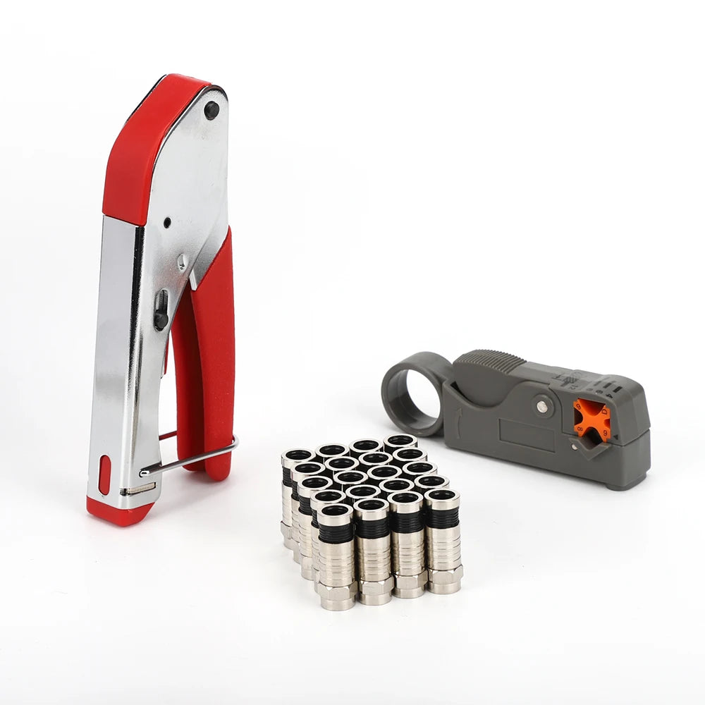 BNC Connector cable RG58 RG59 RG6 Crimping tool kit with crimping 10 compression fittings perfect for CCTV TESTER - V.I.P Digital Presence