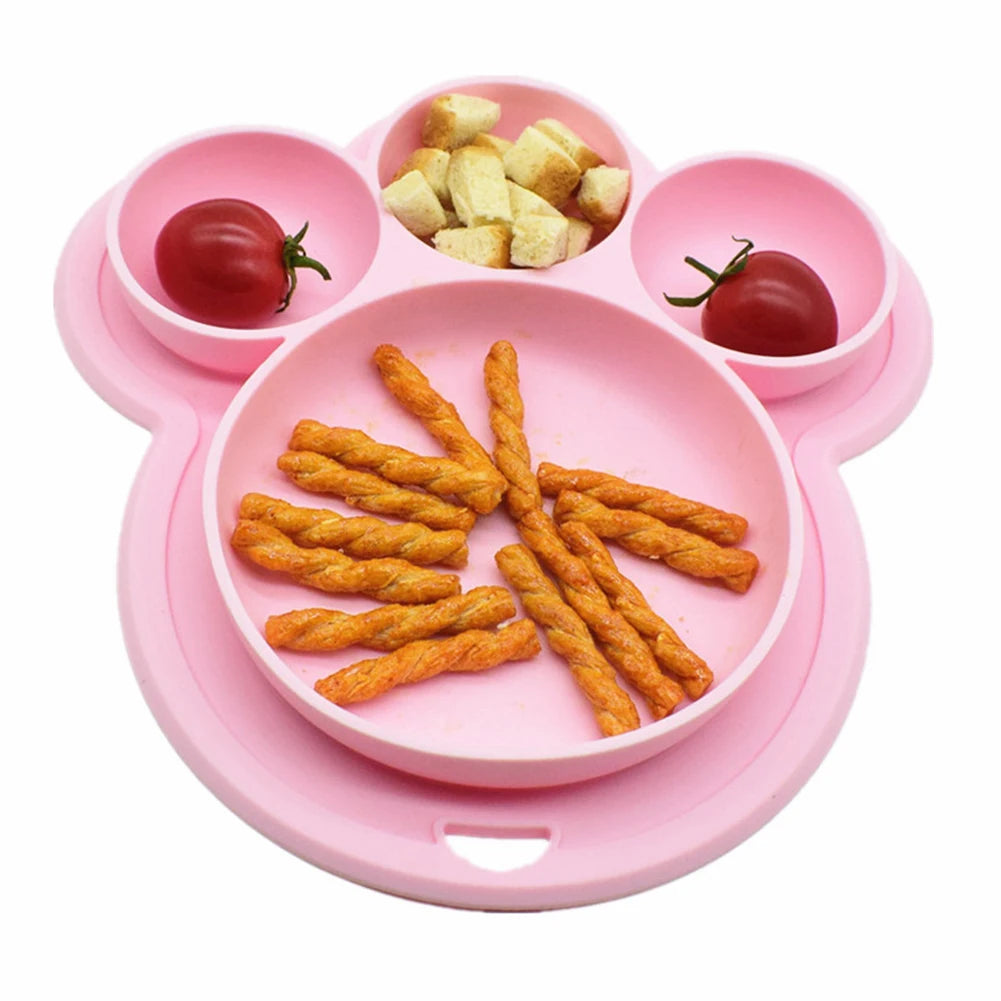 Plato de silicona de grado alimenticio para niños, plato para el hogar, plato para bebés, vajilla con forma de pata de oso, cuencos de dibujos animados para entrenamiento de niños, ventosa para niños pequeños