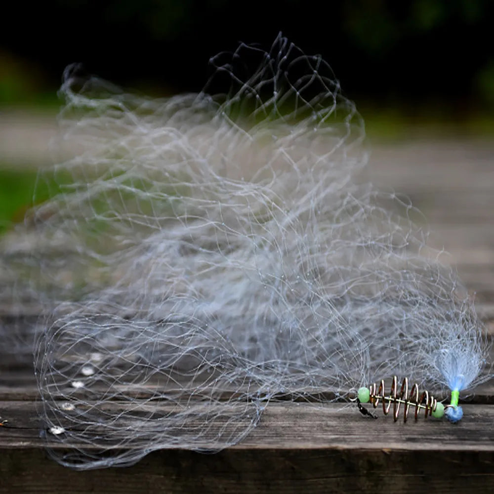 1 red de pesca nueva, diseño de jaula de red, resorte de cobre, red para bancos de peces, aparejos de pesca, suministros de pesca