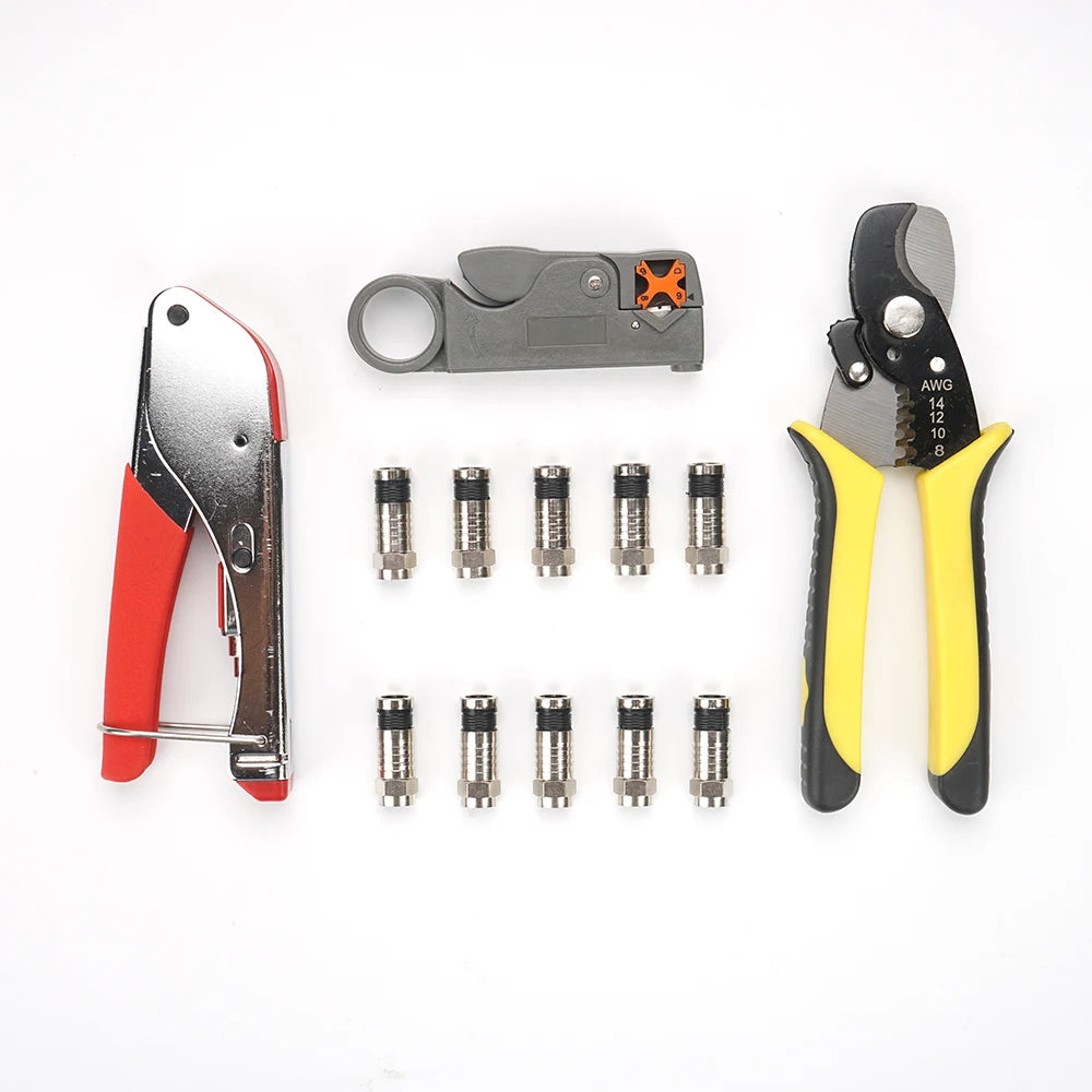 BNC Connector cable RG58 RG59 RG6 Crimping tool kit with crimping 10 compression fittings perfect for CCTV TESTER - V.I.P Digital Presence
