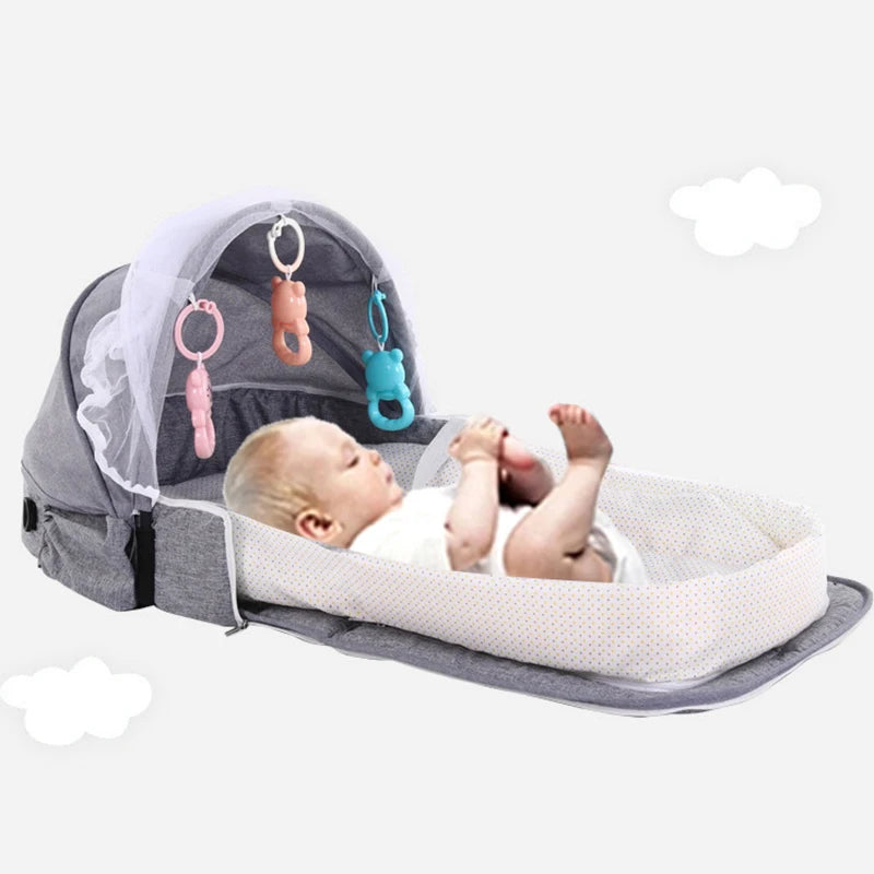 Cama portátil plegable para bebé, cuna de viaje con protección solar, mosquitera, transpirable, suave, cesta de dormir plegable para bebé con juguetes