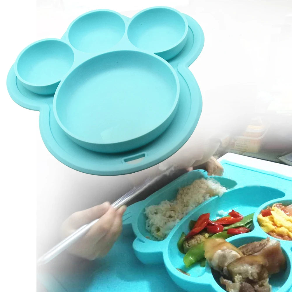 Plato de silicona de grado alimenticio para niños, plato para el hogar, plato para bebés, vajilla con forma de pata de oso, cuencos de dibujos animados para entrenamiento de niños, ventosa para niños pequeños