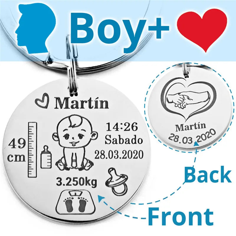 Lovely Personalized Baby Boys Girls Keychain Name Birth Weight Height For Newborn Commemorate New Mom Dad Gift Keyring P026_C - V.I.P Digital Presence