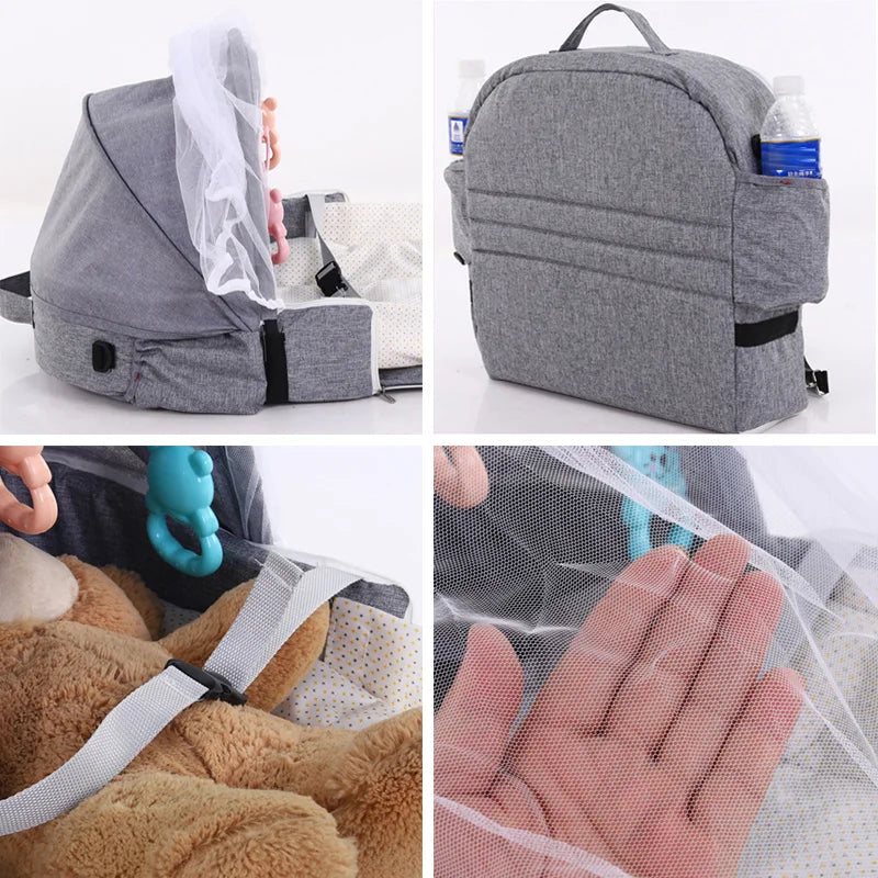 Cama portátil plegable para bebé, cuna de viaje con protección solar, mosquitera, transpirable, suave, cesta de dormir plegable para bebé con juguetes