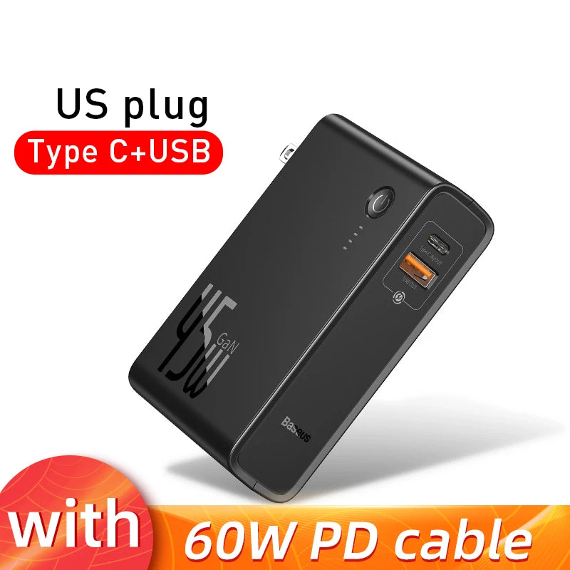 Baseus GaN Power Bank Charger 10000mAh 45W USB C PD Fast Charging 2 in 1 Charger & Battery as One ForiP 11 Pro Laptop ForXiaomi - V.I.P Digital Presence