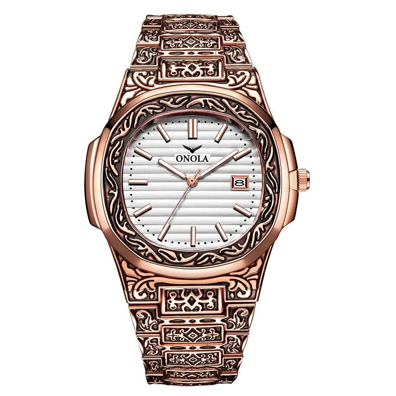 Fashion quartz watch men Brand ONOLA luxury Retro golden stainless steel watch men gold mens watch reloj hombre - V.I.P Digital Presence