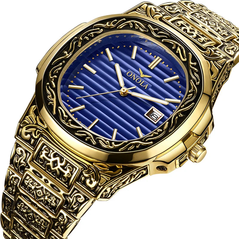 Fashion quartz watch men Brand ONOLA luxury Retro golden stainless steel watch men gold mens watch reloj hombre - V.I.P Digital Presence