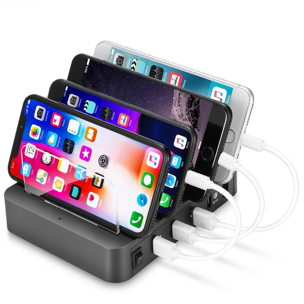Cargador rápido de escritorio con 4 puertos USB de 24 W y estación de carga USB multipuerto