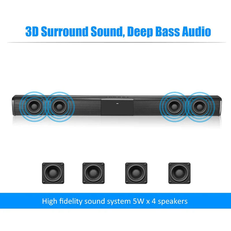20W TV Sound Bar Wired and Wireless Bluetooth Home Surround SoundBar for PC Theater TV Speaker - V.I.P Digital Presence