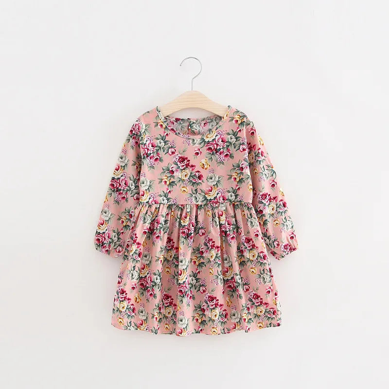 New Kids Long Sleeve Dresses Girls Flower Printed Princess Dress Summer Children Clothing 2 3 4 5 6 7 Years Girl Elegant Outfits - V.I.P Digital Presence