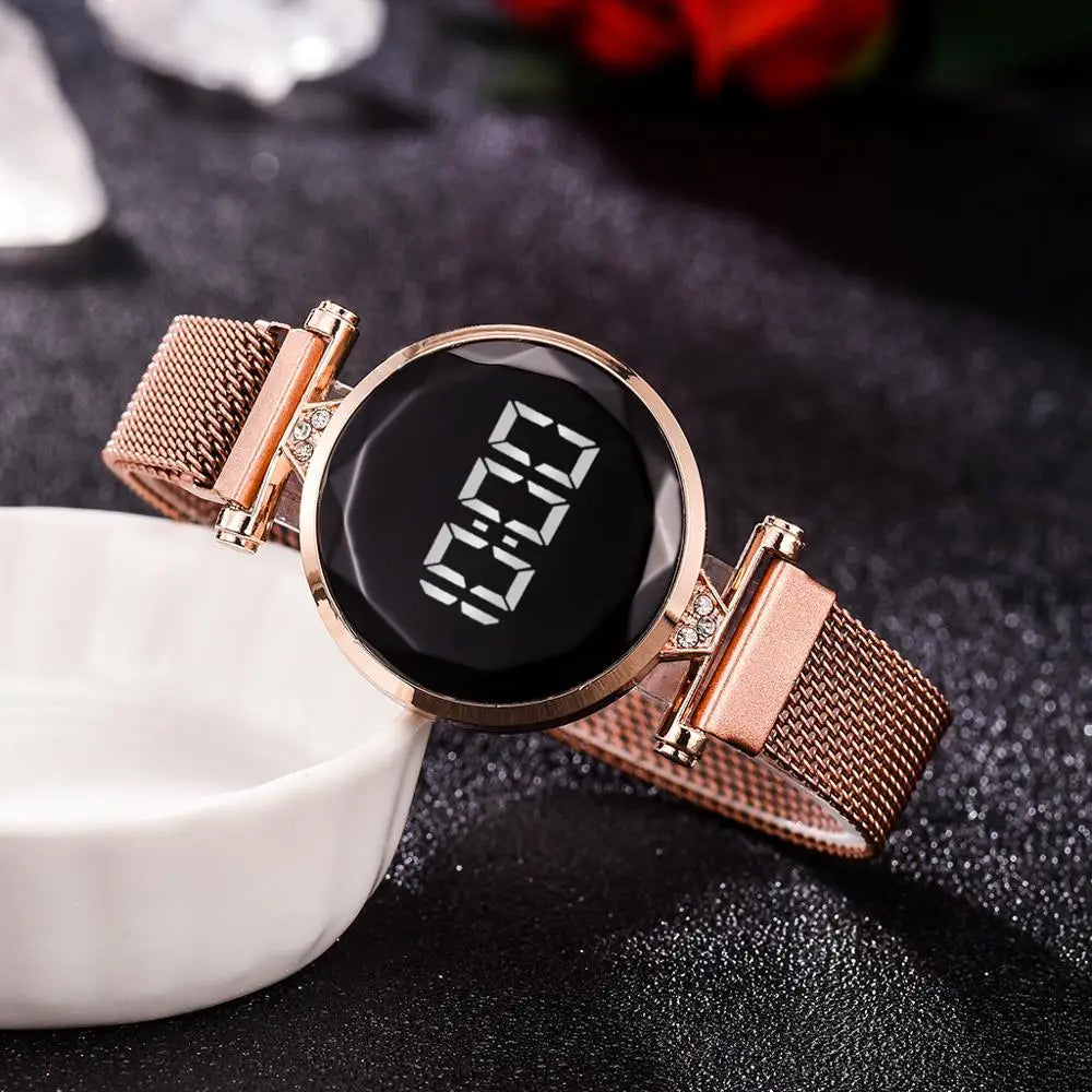 Luxury Digital Magnet Watches For Women Rose Gold Stainless Steel Dress LED Quartz Watch Female Clock Relogio Feminino Drop Ship - V.I.P Digital Presence