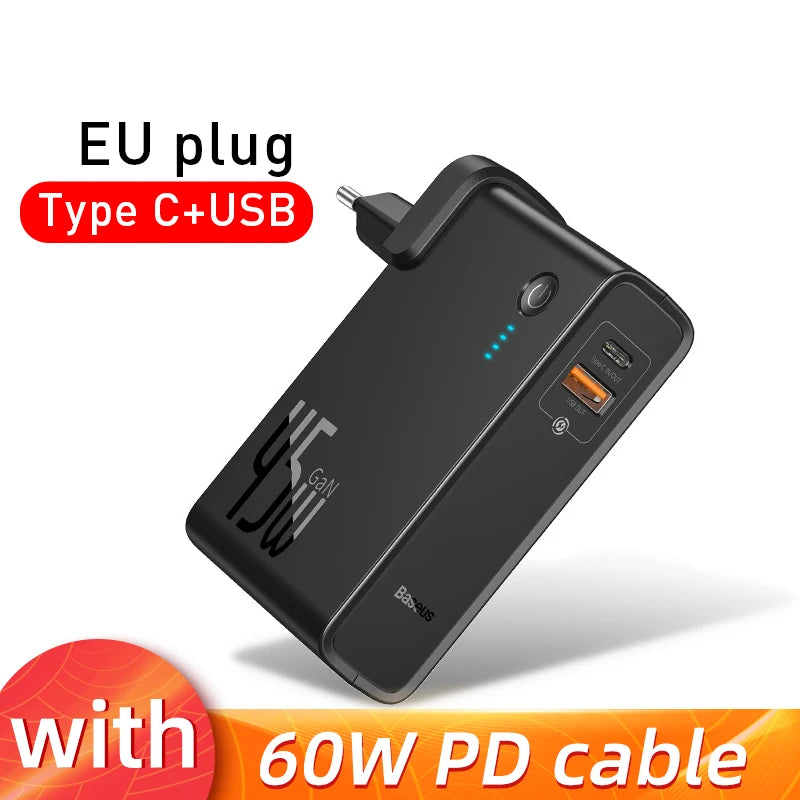 Baseus GaN Power Bank Charger 10000mAh 45W USB C PD Fast Charging 2 in 1 Charger & Battery as One ForiP 11 Pro Laptop ForXiaomi - V.I.P Digital Presence
