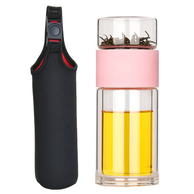 Portable Double Wall Glass Tea Mug Coffee Travel Cup Infuser Drink Bottle Tumbler Drinkware Eco-Friendly - V.I.P Digital Presence
