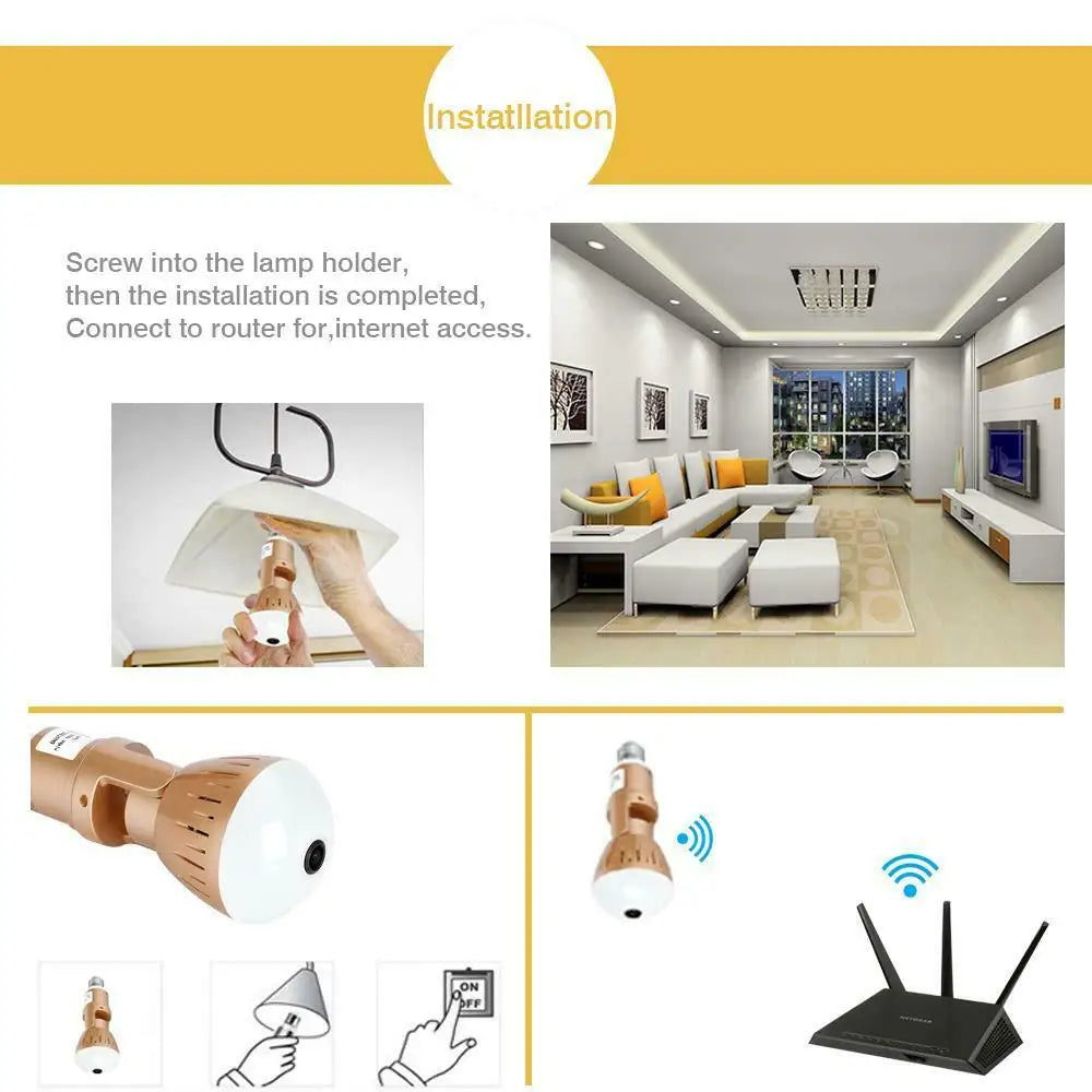 200W Camera Bulb Lamp light Wireless 2MP HD 360 Degrees Panoramic Light Home Cctv Security Video Surveillance Wifi Camera - V.I.P Digital Presence