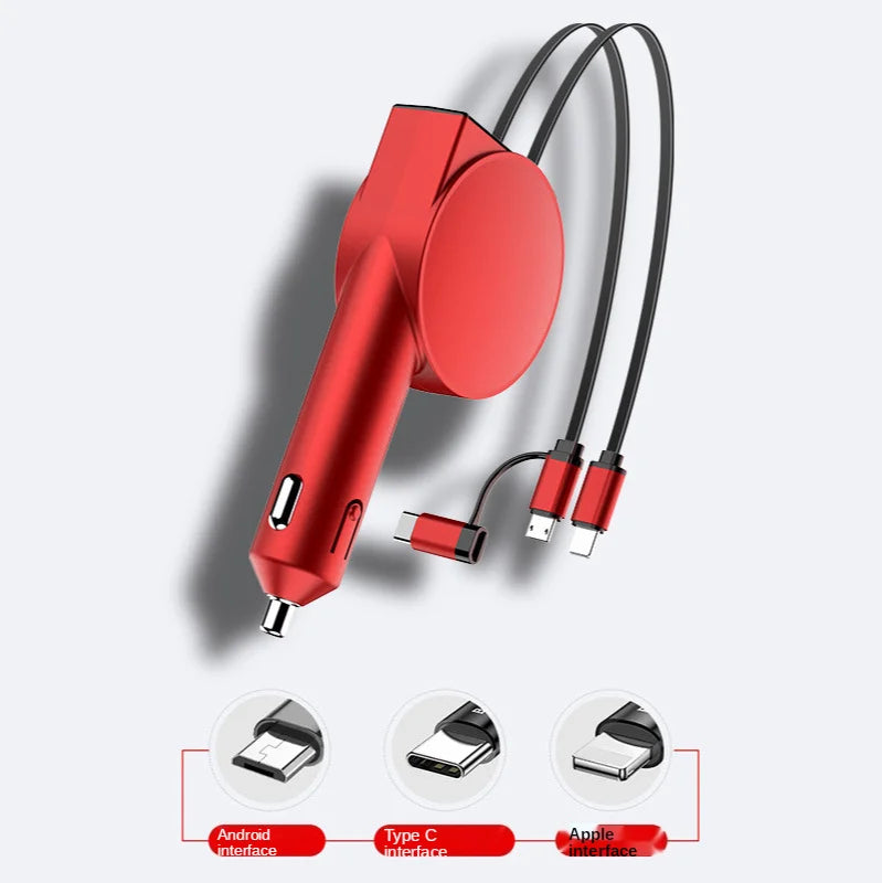 Vogek 3-in-1 Car Charger 60W Super Fast Charging for iPhone Xiaomi Huawei Samsung with Telescopic Charging Cables and Adapters - V.I.P Digital Presence
