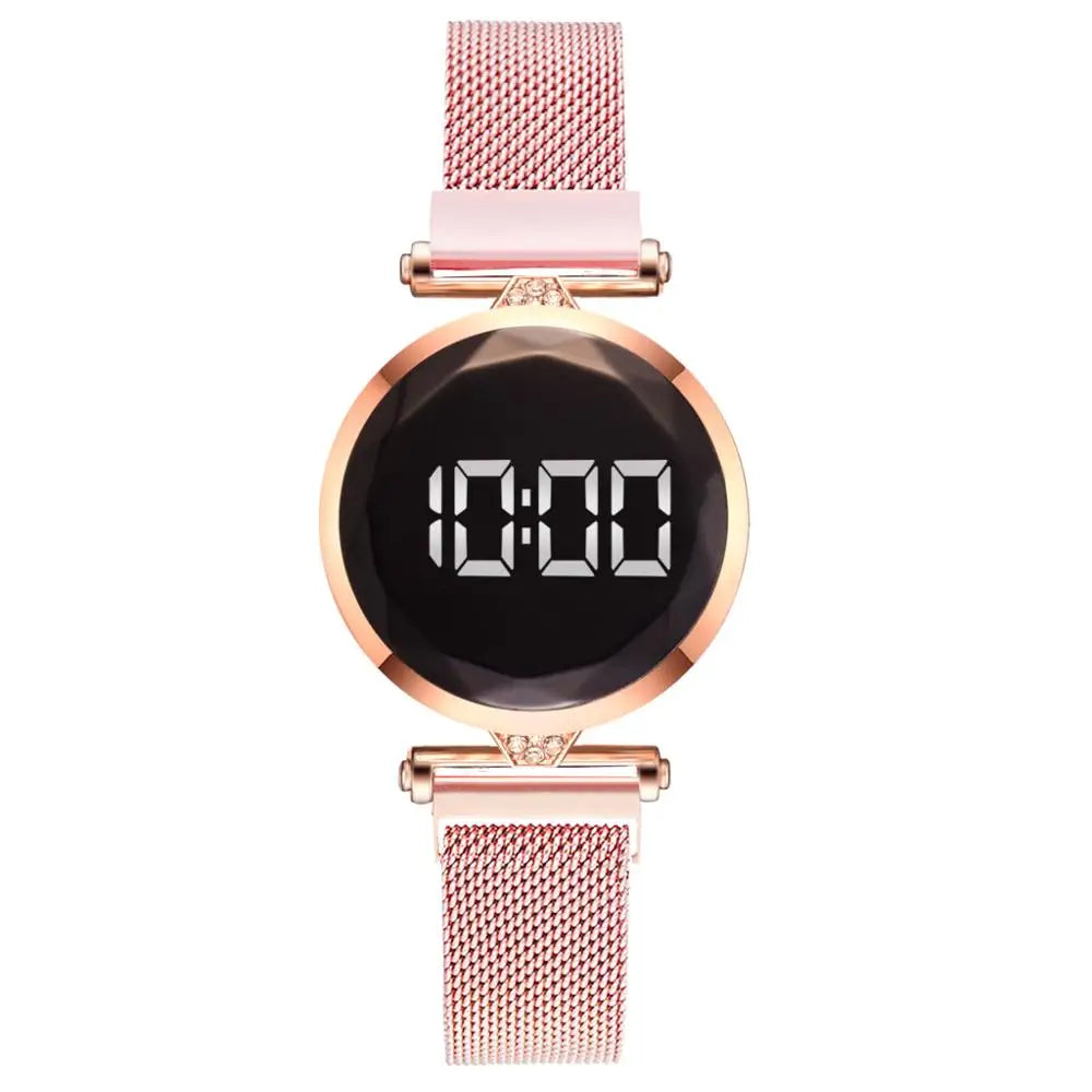 Luxury Digital Magnet Watches For Women Rose Gold Stainless Steel Dress LED Quartz Watch Female Clock Relogio Feminino Drop Ship - V.I.P Digital Presence