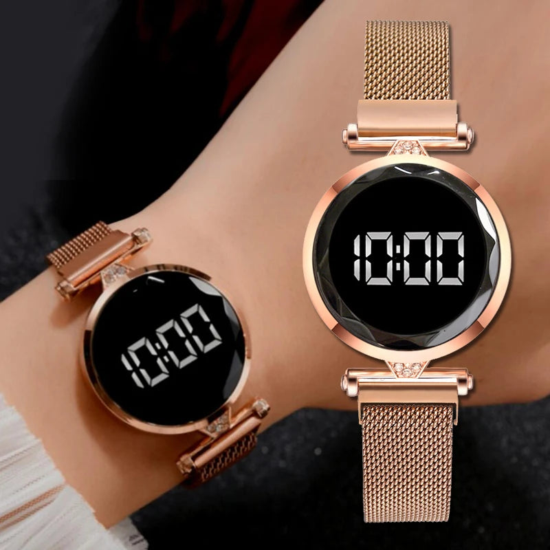 Luxury Digital Magnet Watches For Women Rose Gold Stainless Steel Dress LED Quartz Watch Female Clock Relogio Feminino Drop Ship - V.I.P Digital Presence