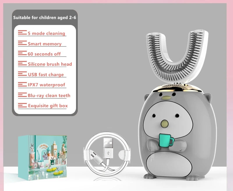 Smart U 360 Degrees Kids Sonic Electric Toothbrush Silicon USB Automatic Ultrasonic Teeth Tooth Brush Cartoon Pattern Children - V.I.P Digital Presence