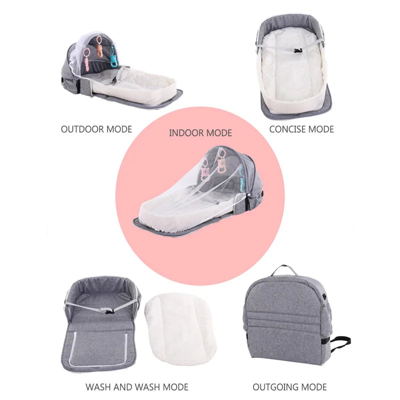 Cama portátil plegable para bebé, cuna de viaje con protección solar, mosquitera, transpirable, suave, cesta de dormir plegable para bebé con juguetes