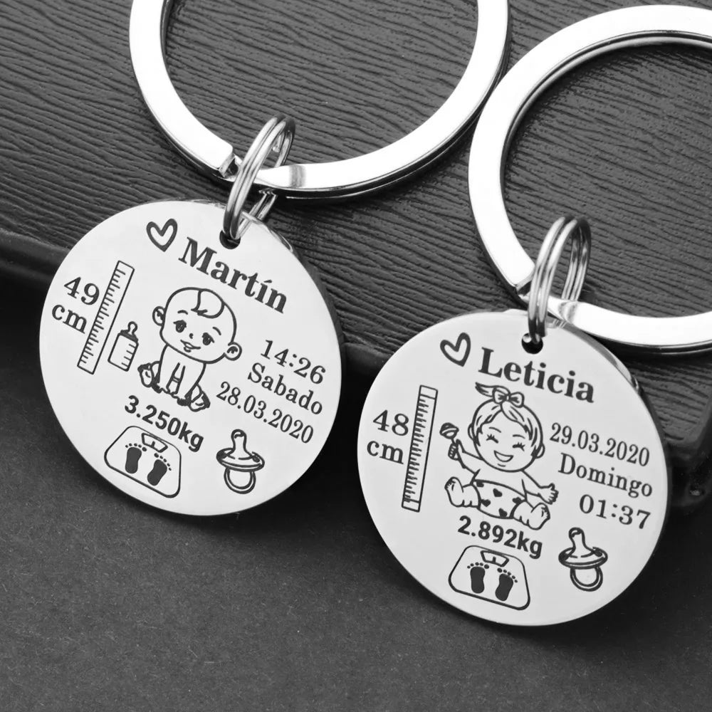 Lovely Personalized Baby Boys Girls Keychain Name Birth Weight Height For Newborn Commemorate New Mom Dad Gift Keyring P026_C - V.I.P Digital Presence