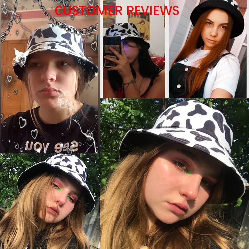 FOXMOTHER New Fashion Reversible Black White Cow Pattern Bucket Hats Fisherman Caps For Women Gorras Summer - V.I.P Digital Presence