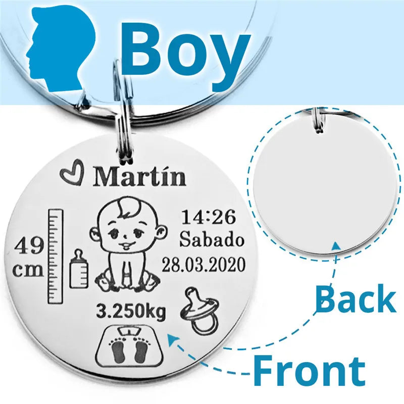 Lovely Personalized Baby Boys Girls Keychain Name Birth Weight Height For Newborn Commemorate New Mom Dad Gift Keyring P026_C - V.I.P Digital Presence
