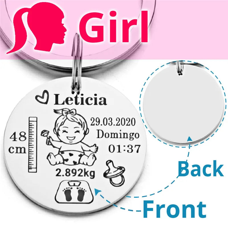 Lovely Personalized Baby Boys Girls Keychain Name Birth Weight Height For Newborn Commemorate New Mom Dad Gift Keyring P026_C - V.I.P Digital Presence