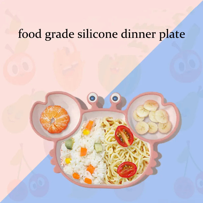 Plato de silicona con ventosa para bebé, plato anticaída con forma de cangrejo, tazón de alimentación complementario para niños, platos blandos.