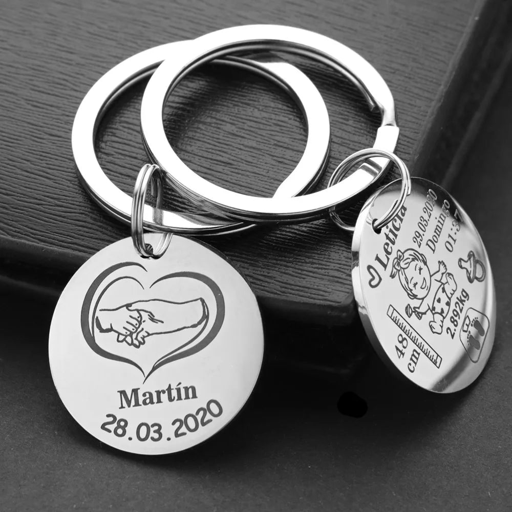 Lovely Personalized Baby Boys Girls Keychain Name Birth Weight Height For Newborn Commemorate New Mom Dad Gift Keyring P026_C - V.I.P Digital Presence