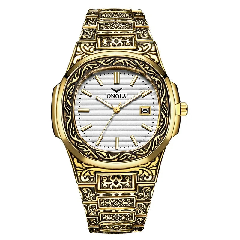 Fashion quartz watch men Brand ONOLA luxury Retro golden stainless steel watch men gold mens watch reloj hombre - V.I.P Digital Presence
