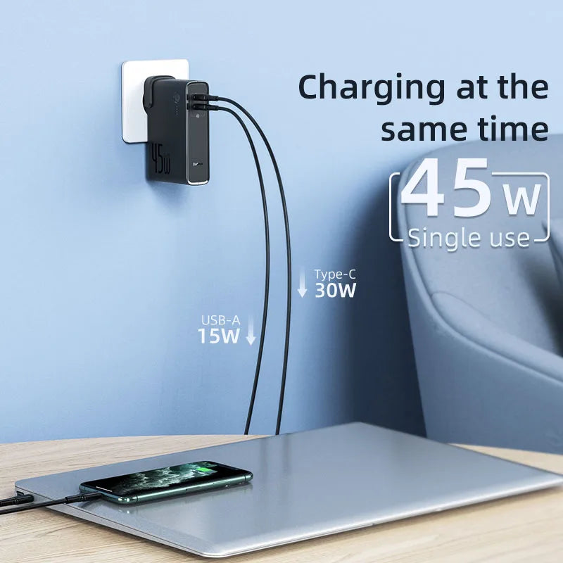 Baseus GaN Power Bank Charger 10000mAh 45W USB C PD Fast Charging 2 in 1 Charger & Battery as One ForiP 11 Pro Laptop ForXiaomi - V.I.P Digital Presence