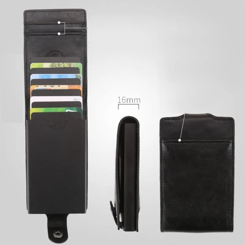 Hot sale Women Men RFID Card Holders Stack Up Pull Out Mini Cascading Wallet ID Cash Cardholder Crazy Horse PU Leather Purses - V.I.P Digital Presence