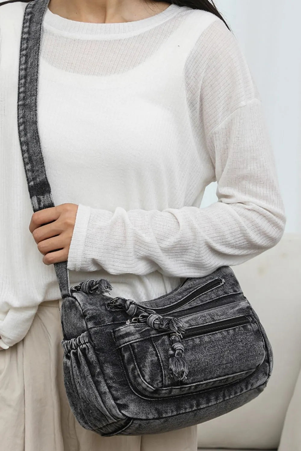 Adjustable Strap Denim Crossbody Bag - V.I.P Digital Presence