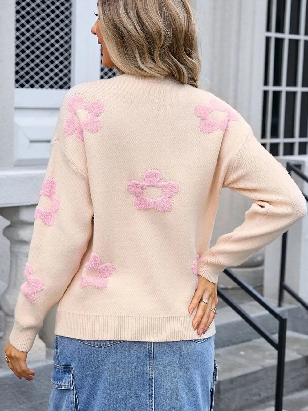 Angel Wings Flower Round Neck Long Sleeve Sweater - V.I.P Digital Presence