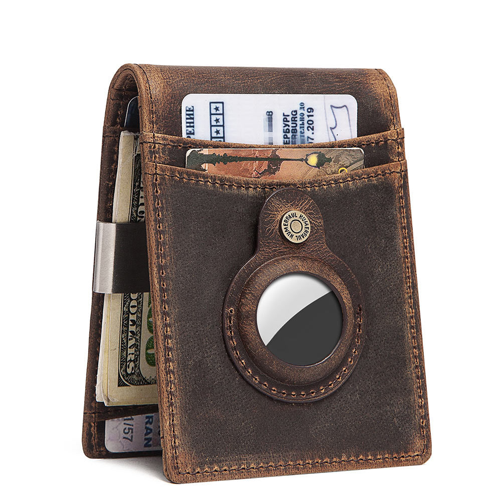 Anti-Magnetic Change Clip Head Layer Cowhide Suitable For Airtag Anti-Lost Device Dollar Clip Leather Men's Wallet - V.I.P Digital Presence