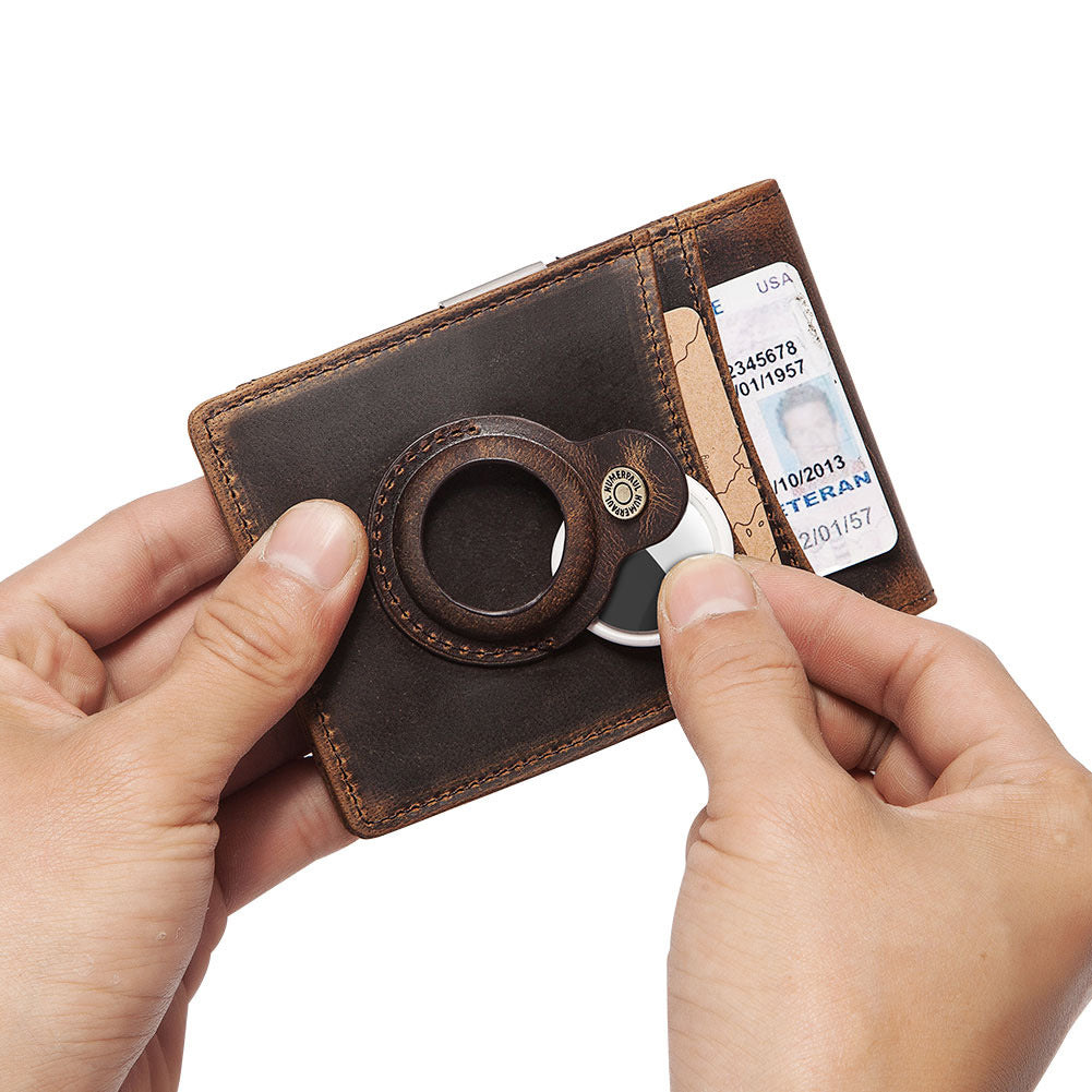 Anti-Magnetic Change Clip Head Layer Cowhide Suitable For Airtag Anti-Lost Device Dollar Clip Leather Men's Wallet - V.I.P Digital Presence
